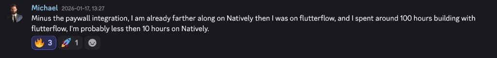 Screenshot of Michael's testimonial in the Newly Discord