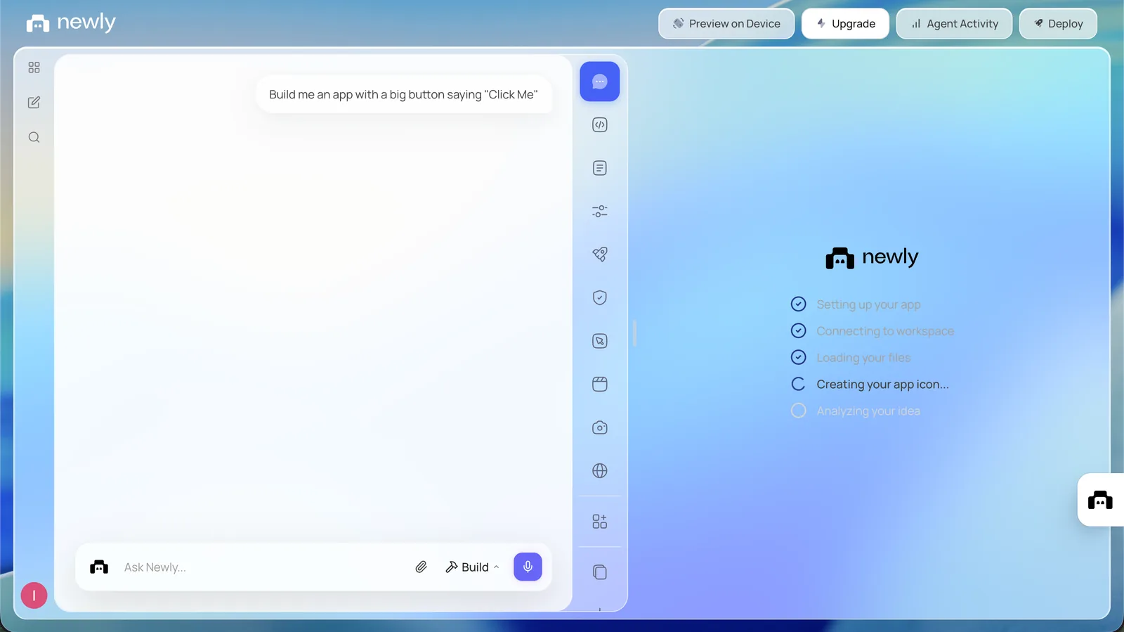 Newly building the app, with Creating your app icon in the progress list